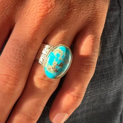 Bague Homme en Argent 925 avec Pierre Turquoise Bleue d’Iran – Fait Main – Taille 60 – Certifiée