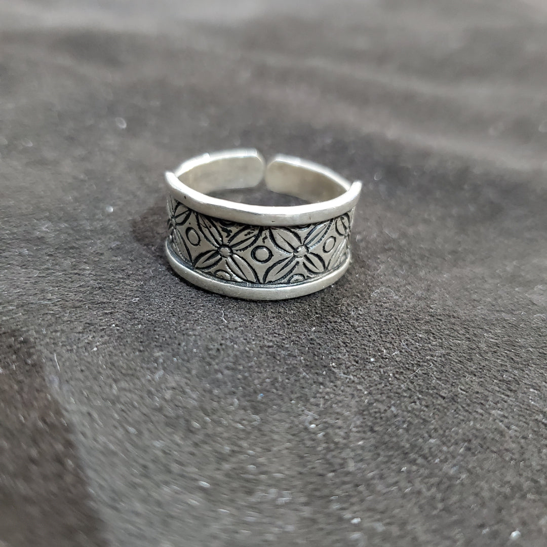 Bague Berbère Amazigh en Argent 925 largeur 1 cm Gravure Artisanale