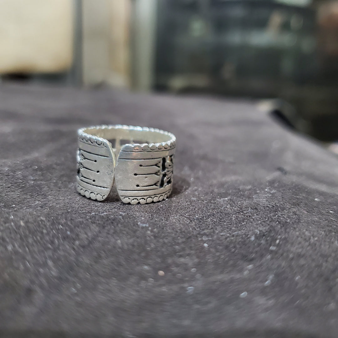Bague Berbère Amazigh en Argent 925 Motif Khomsa Gravé à la Main