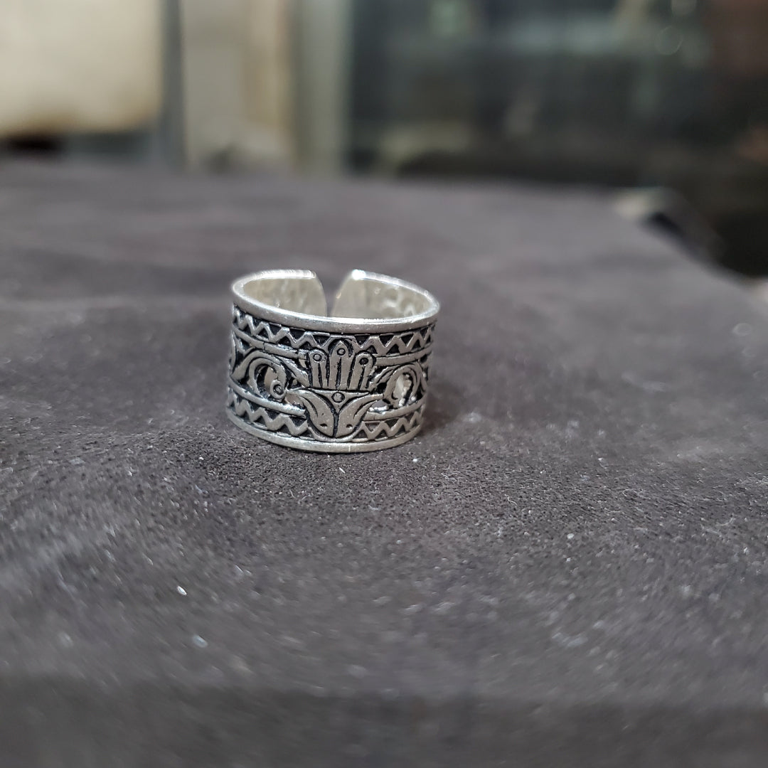 Bague Berbère Amazigh en Argent 925  Motif Khomsa Gravé à la Main