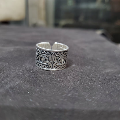 Bague Berbère Amazigh en Argent 925  Motif Khomsa Gravé à la Main