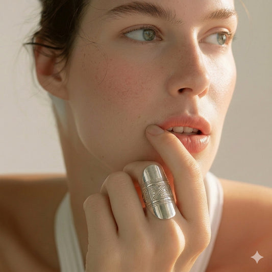 Bague Berbère Amazigh en Argent 925 – Motif Margoum Croix Unique | Taille 54