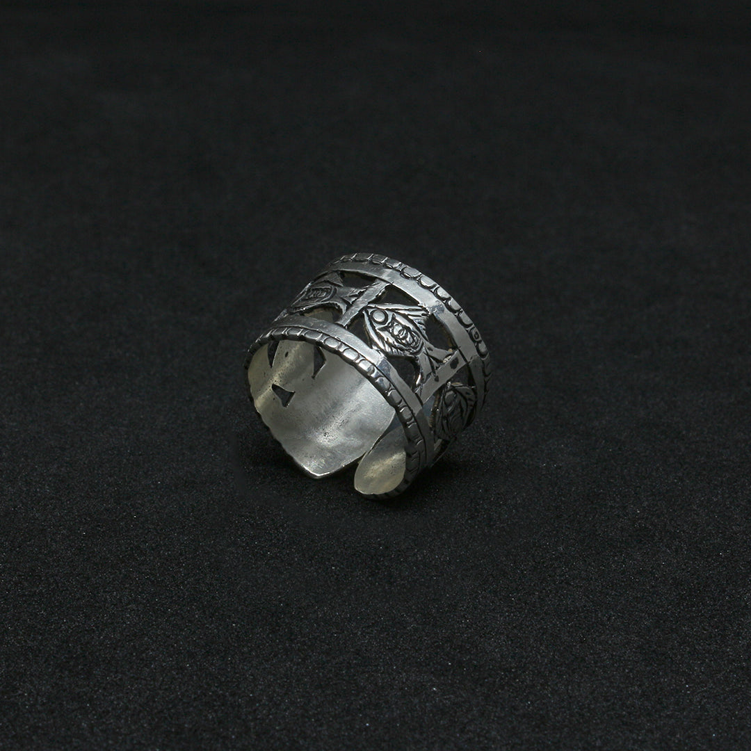 Bague Berbère Amazigh en Argent 925 Motif Poisson Gravé à la Main
