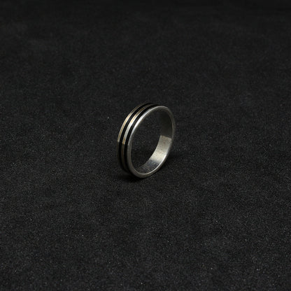 Bague Anneau en Argent 925 – Design Mixte Gravé Émaillé Noir | Création Artisanale Lunja