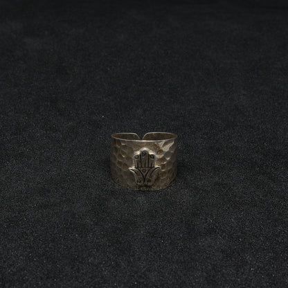 Bague Berbère Amazigh Large en Argent 925  Motif Khomsa Gravé à la Main