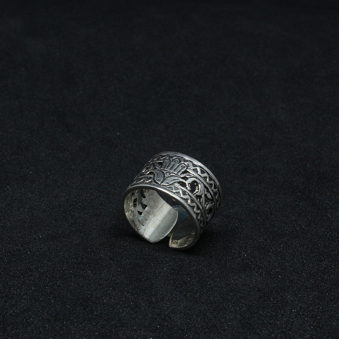 Bague Berbère Amazigh en Argent 925  Motif Khomsa Gravé à la Main
