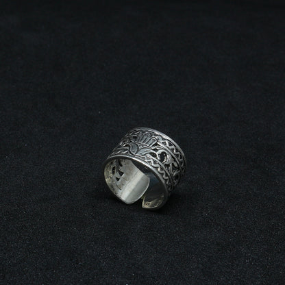 Bague Berbère Amazigh en Argent 925  Motif Khomsa Gravé à la Main