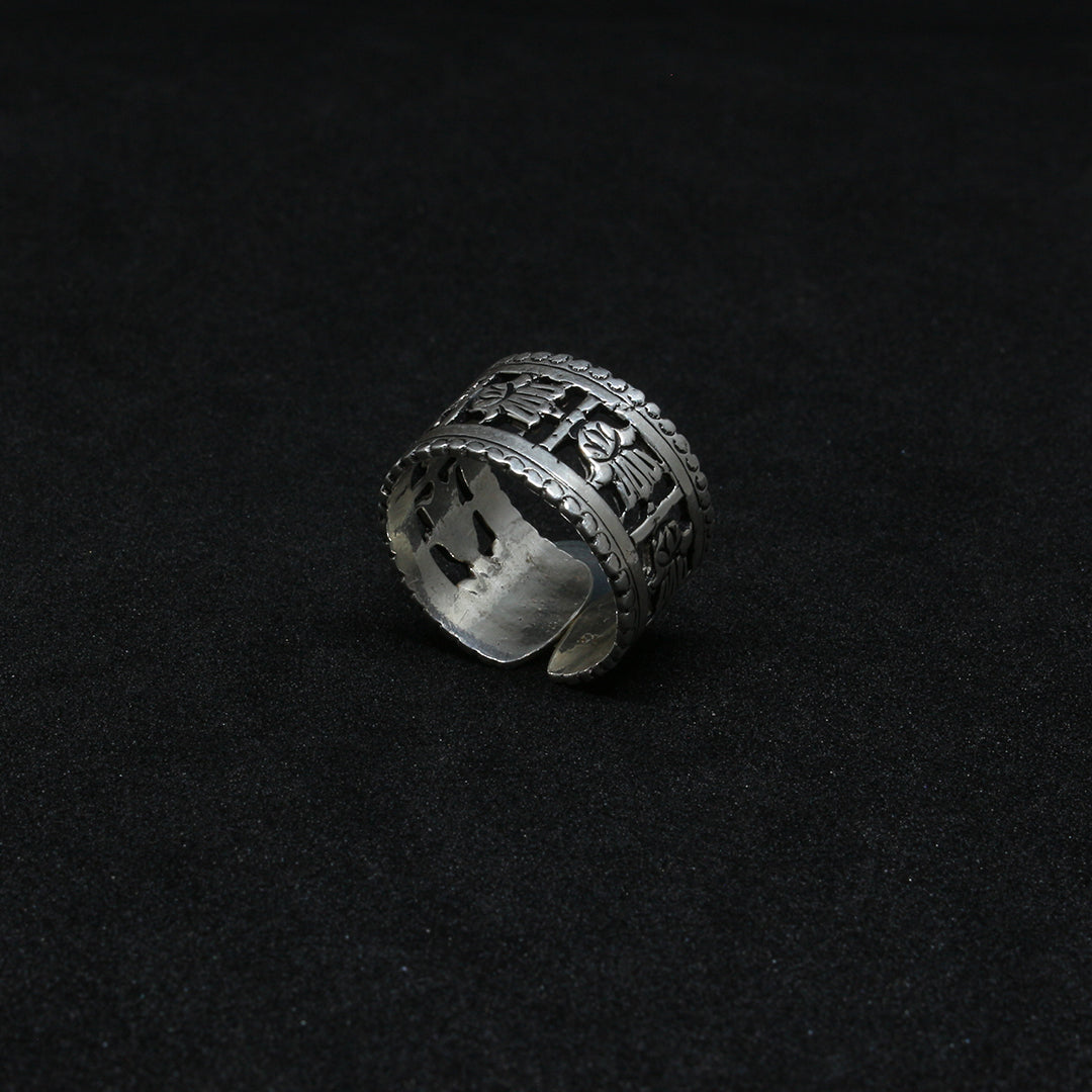 Bague Berbère Amazigh en Argent 925 Motif Khomsa Gravé à la Main