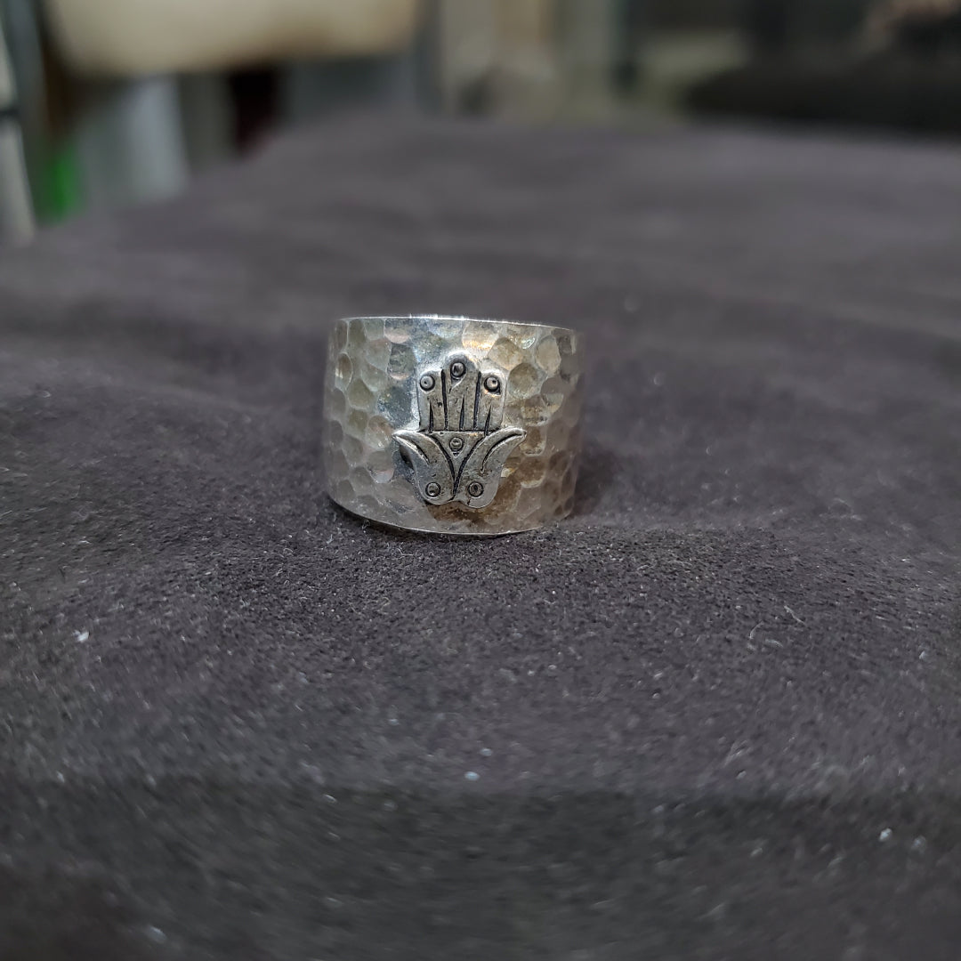 Bague Berbère Amazigh Large en Argent 925  Motif Khomsa Gravé à la Main