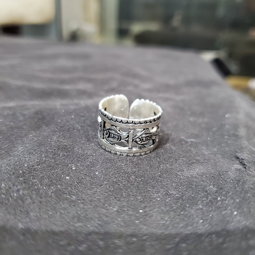 Bague Berbère Amazigh en Argent 925 Motif Poisson Gravé à la Main