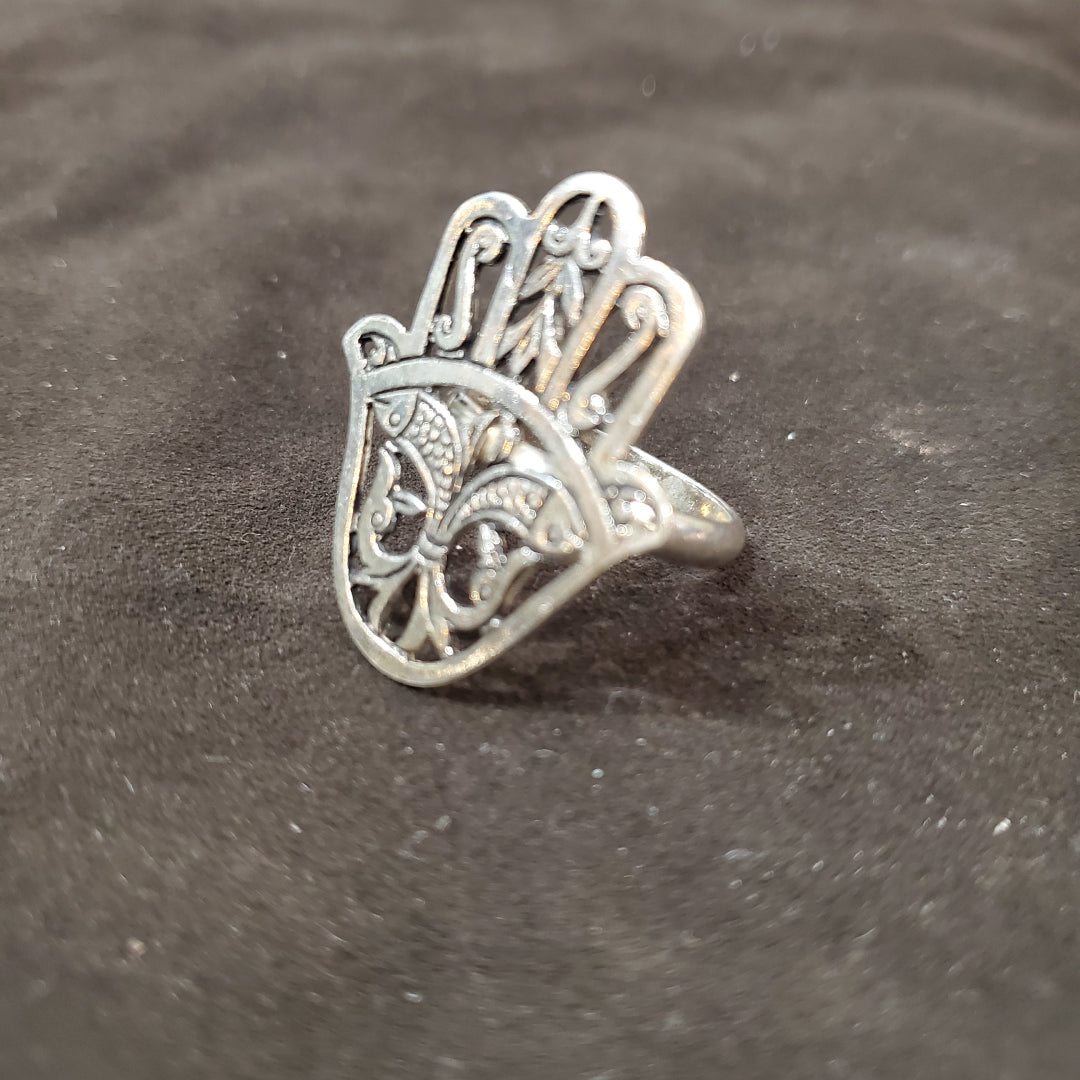 Bague  khomsa en argent 925 Ajustable Artisanat