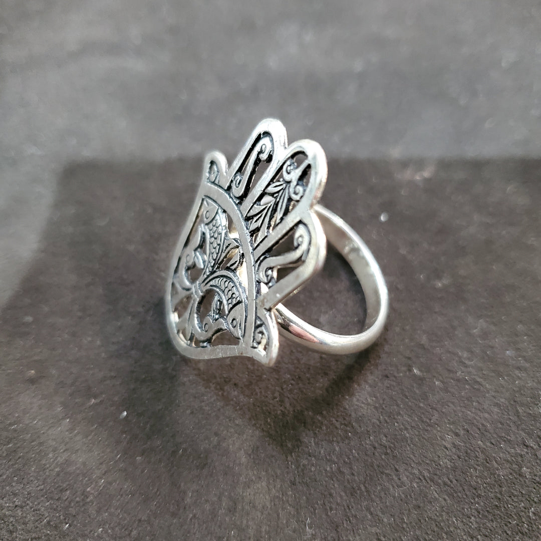 Bague  khomsa en argent 925 Ajustable Artisanat