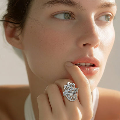 Bague  khomsa en argent 925 Ajustable Artisanat
