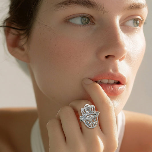 Bague  khomsa en argent 925 Ajustable Artisanat
