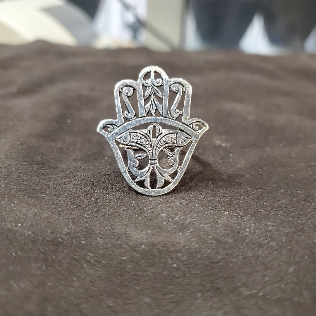 Bague  khomsa en argent 925 Ajustable Artisanat