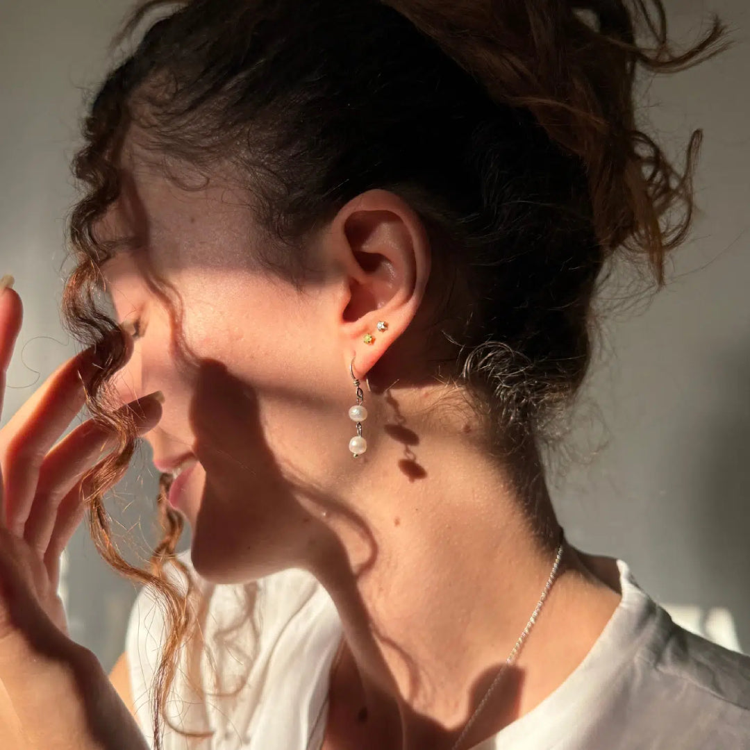 Boucles d’Oreilles en Perles de Culture Blanches  Authentiques et Naturelles avec Crochets en Argent 925