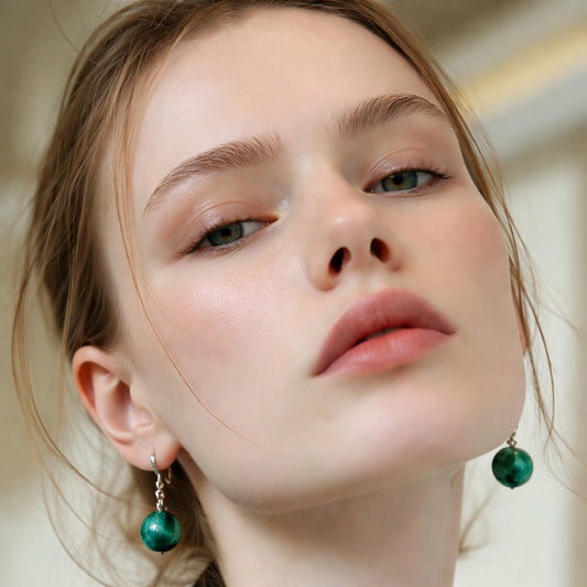 Boucles d’Oreilles en Argent 925 avec Véritable Malachite Naturelle A+