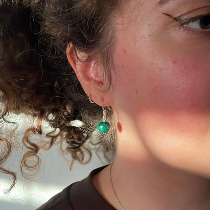 Boucles d’Oreilles en Argent 925 avec Véritable Malachite Naturelle A+