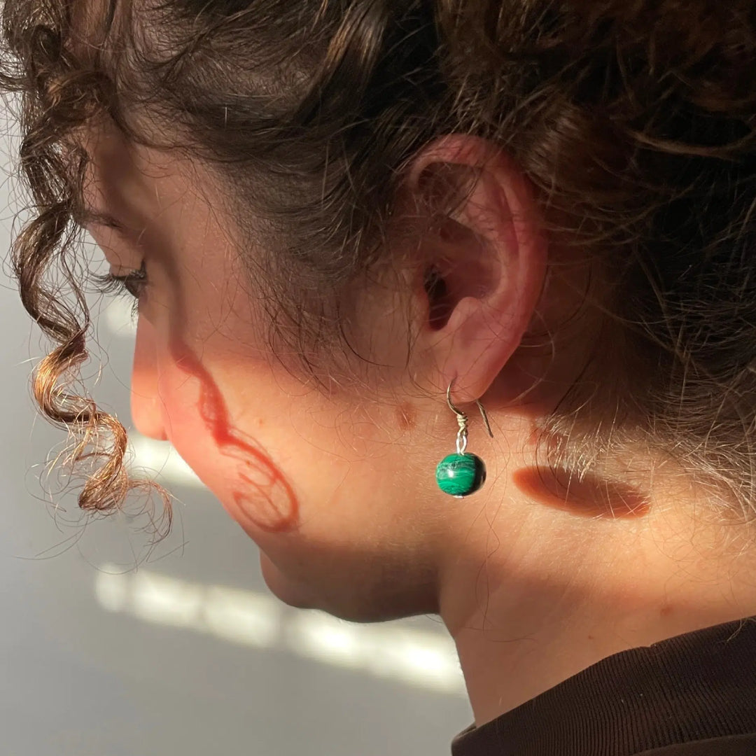 Boucles d’Oreilles en Argent 925 avec Véritable Malachite Naturelle A+
