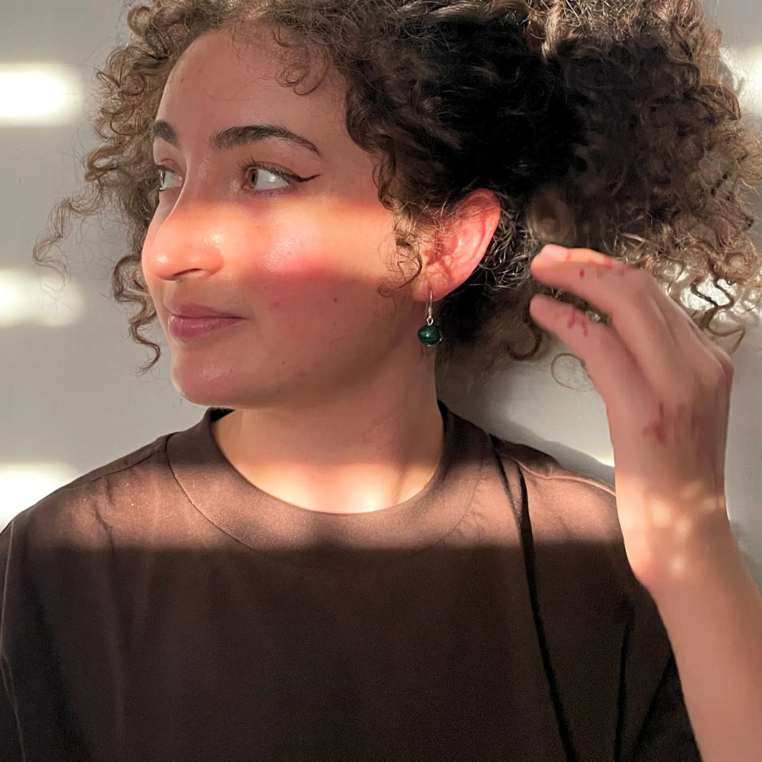 Boucles d’Oreilles en Argent 925 avec Véritable Malachite Naturelle A+