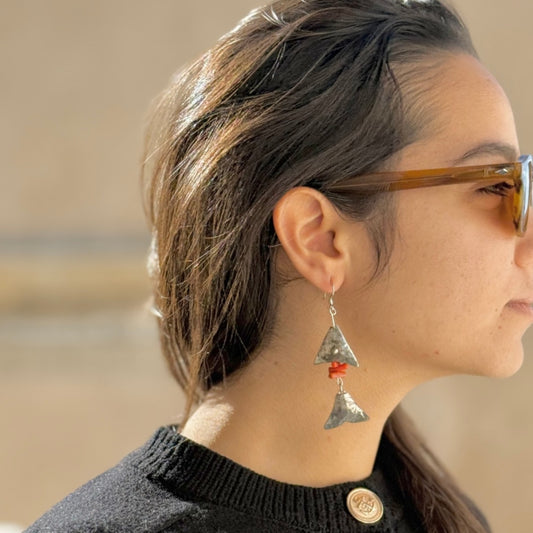 Boucles d'oreilles en argent 925 et corail rouge naturelle