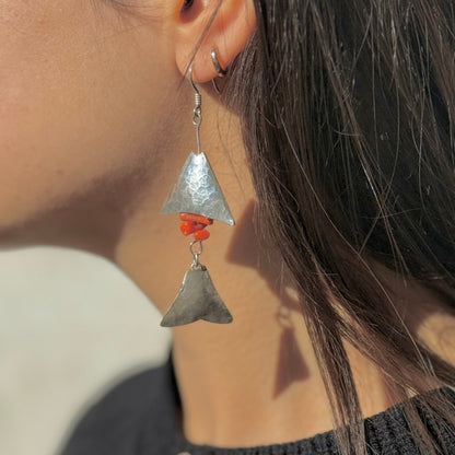 Boucles d'oreilles en argent 925 et corail rouge naturelle