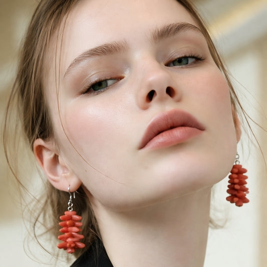 Boucle d'oreille En Corail rouge naturel classé du premier choix