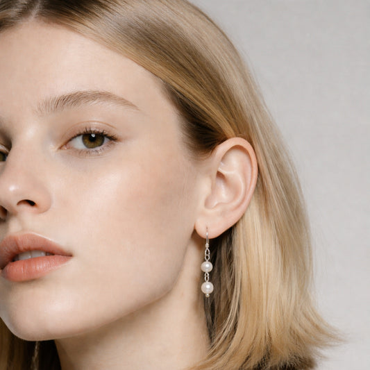 Boucles d’Oreilles en Perles de Culture Blanches  Authentiques et Naturelles avec Crochets en Argent 925