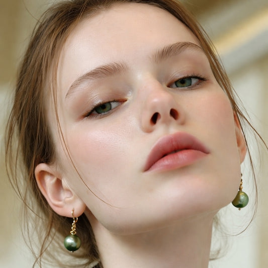 Boucles d’Oreilles en Argent 925 et Perles de Culture Naturelles Vertes et Grises