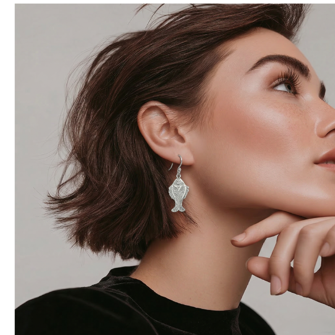 Boucles d'oreilles Poisson grande en argent 925