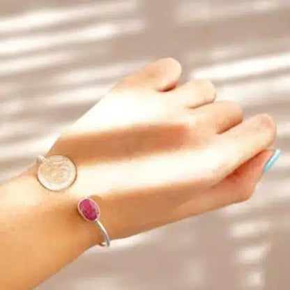 Bracelet motif Lira et Racine de Rubis en argent massif