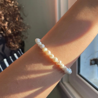 Bracelet en Perles de Culture Blanches de Authentiques et Naturelles de 5mm avec Fermoir en Argent 925