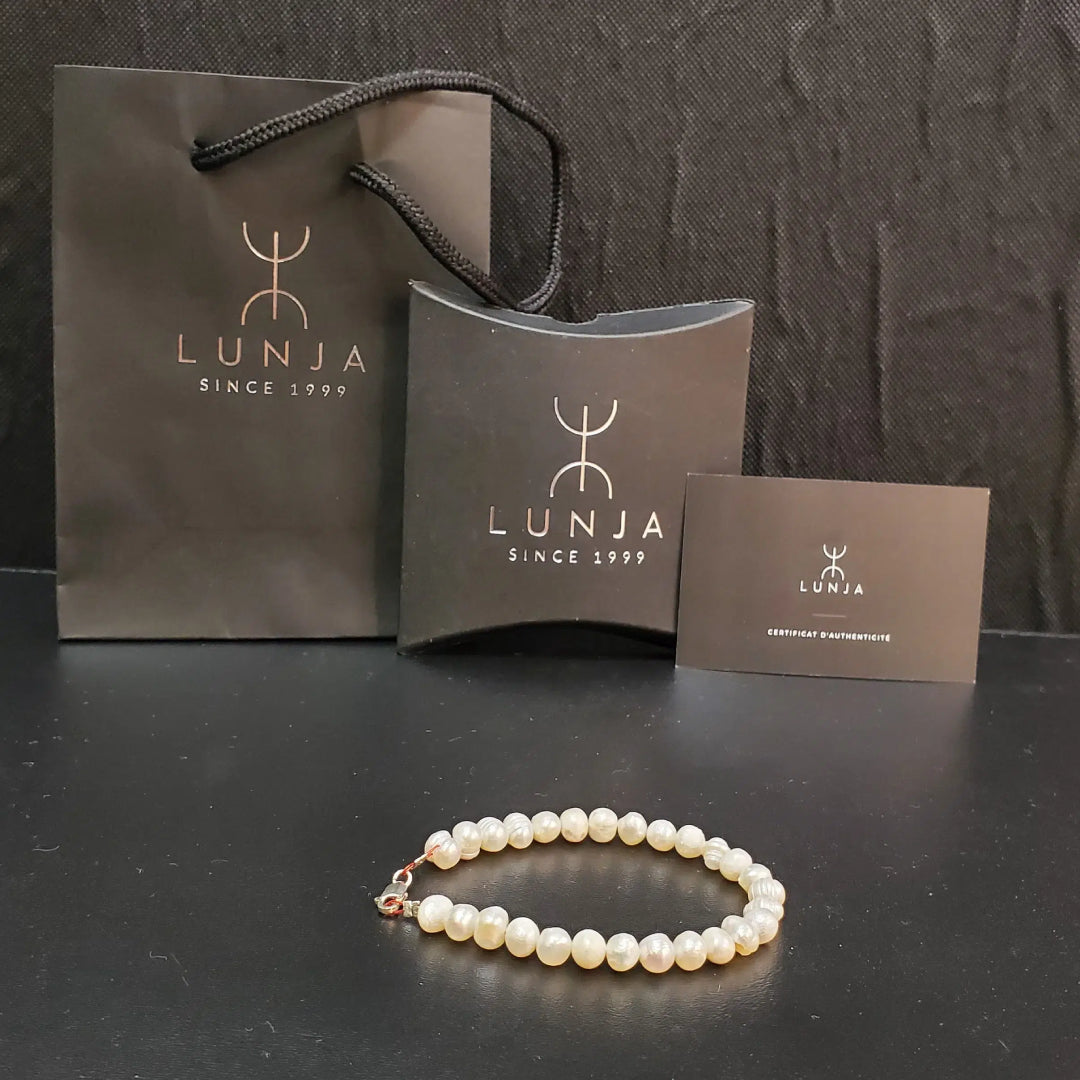 Bracelet en Perles de Culture Blanches de Authentiques et Naturelles de 5mm avec Fermoir en Argent 925