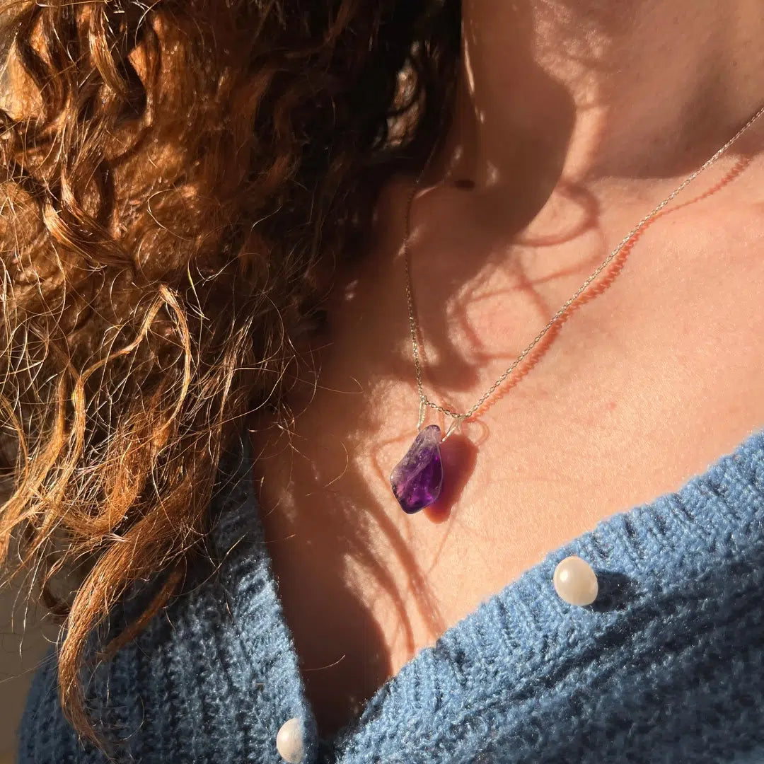 Collier en pierre Améthyste r en argent 925