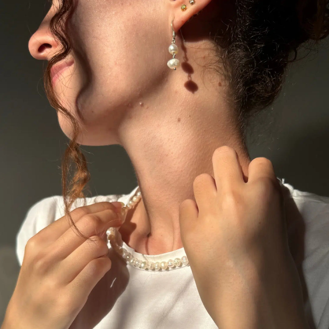 Parure Perles de Culture Blanches  Collier 45 cm et Boucles d’Oreilles en Argent 925  Perles Authentiques