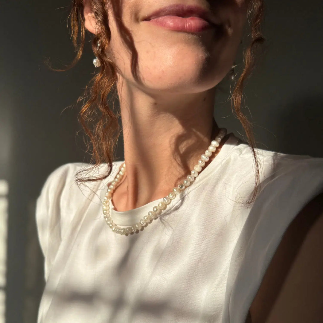 Parure Perles de Culture Blanches  Collier 45 cm et Boucles d’Oreilles en Argent 925  Perles Authentiques