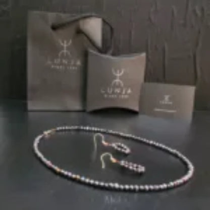 Ensemble Collier et Boucles d'Oreilles en Véritables Perles de Culture Noires  Perles 2,5 mm avec Argent 925