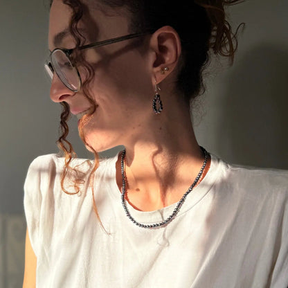 Ensemble Collier et Boucles d'Oreilles en Véritables Perles de Culture Noires  Perles 2,5 mm avec Argent 925