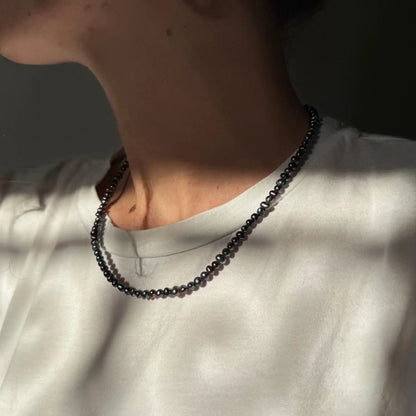 Ensemble Collier et Boucles d'Oreilles en Véritables Perles de Culture Noires  Perles 2,5 mm avec Argent 925