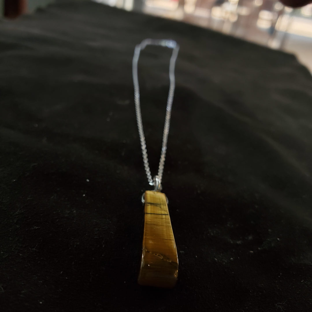 Collier en Argent 925 avec Pendentif grand  en Œil de Tigre Naturel