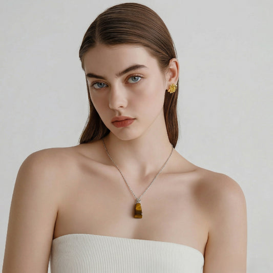 Collier en argent 925 avec pendentif petit en pierre Oeil de tigre Naturelle