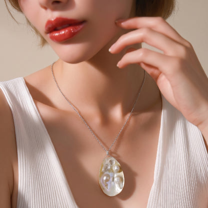 Collier en Argent 925 et Pendentif en Nacre Naturelle Large