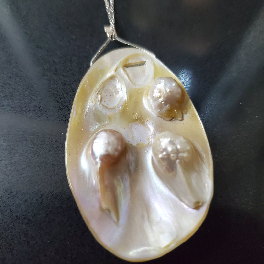 Collier en Argent 925 et Pendentif en Nacre Naturelle Large