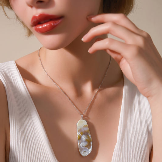 Collier en Argent 925 avec Pendentif en Nacre Naturelle Taille Moyenne