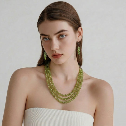 Collier 3 Rangées en Péridot Naturel Authentique