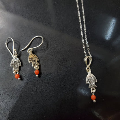 Parure Berbère Amazigh Poisson en Argent 925 et Corail Naturel – Fait Main