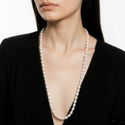 Collier Sautoir 96 cm Perles de Culture naturelles Blanches
