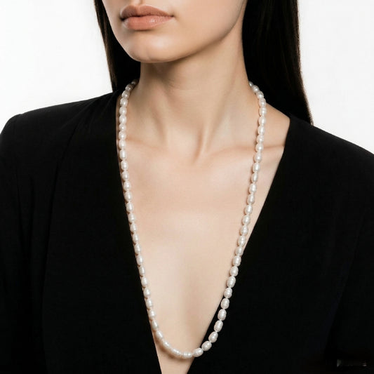 Collier Sautoir 96 cm Perles de Culture naturelles Blanches