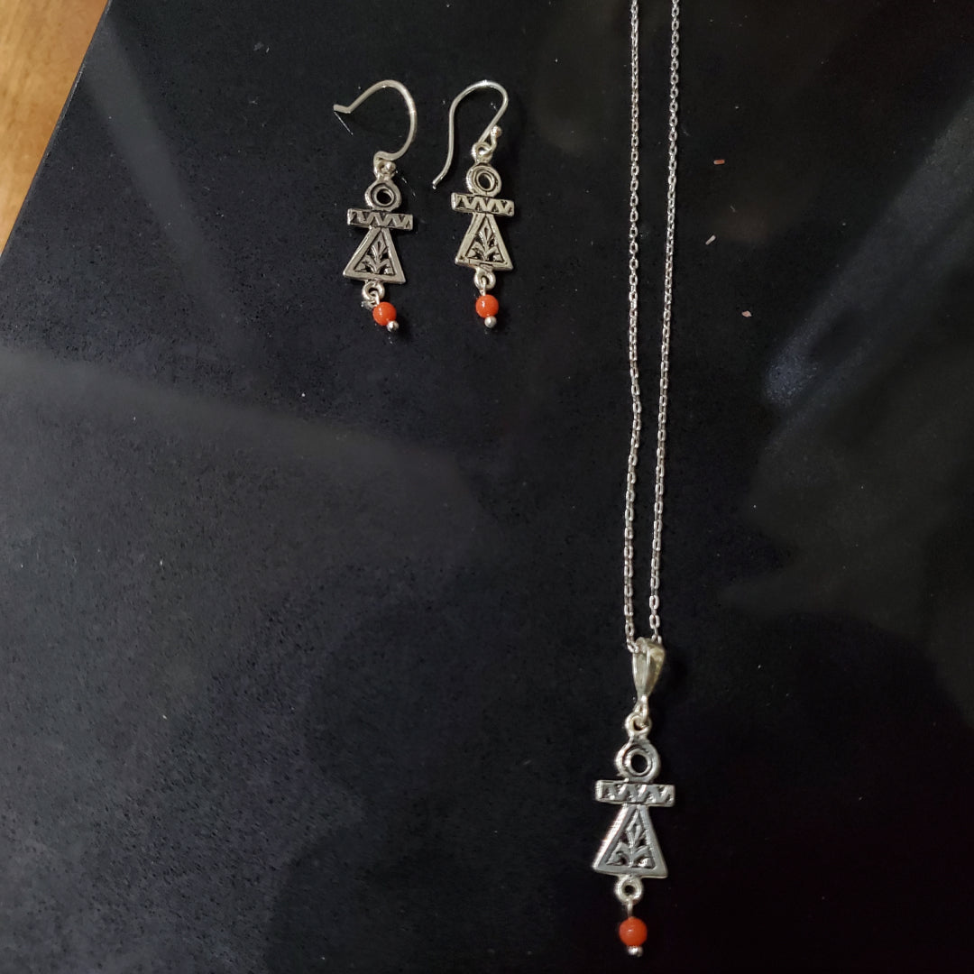 Parure Tanit en Argent 925 et Corail Naturel – Bijou Amazigh Authentique | Lunja