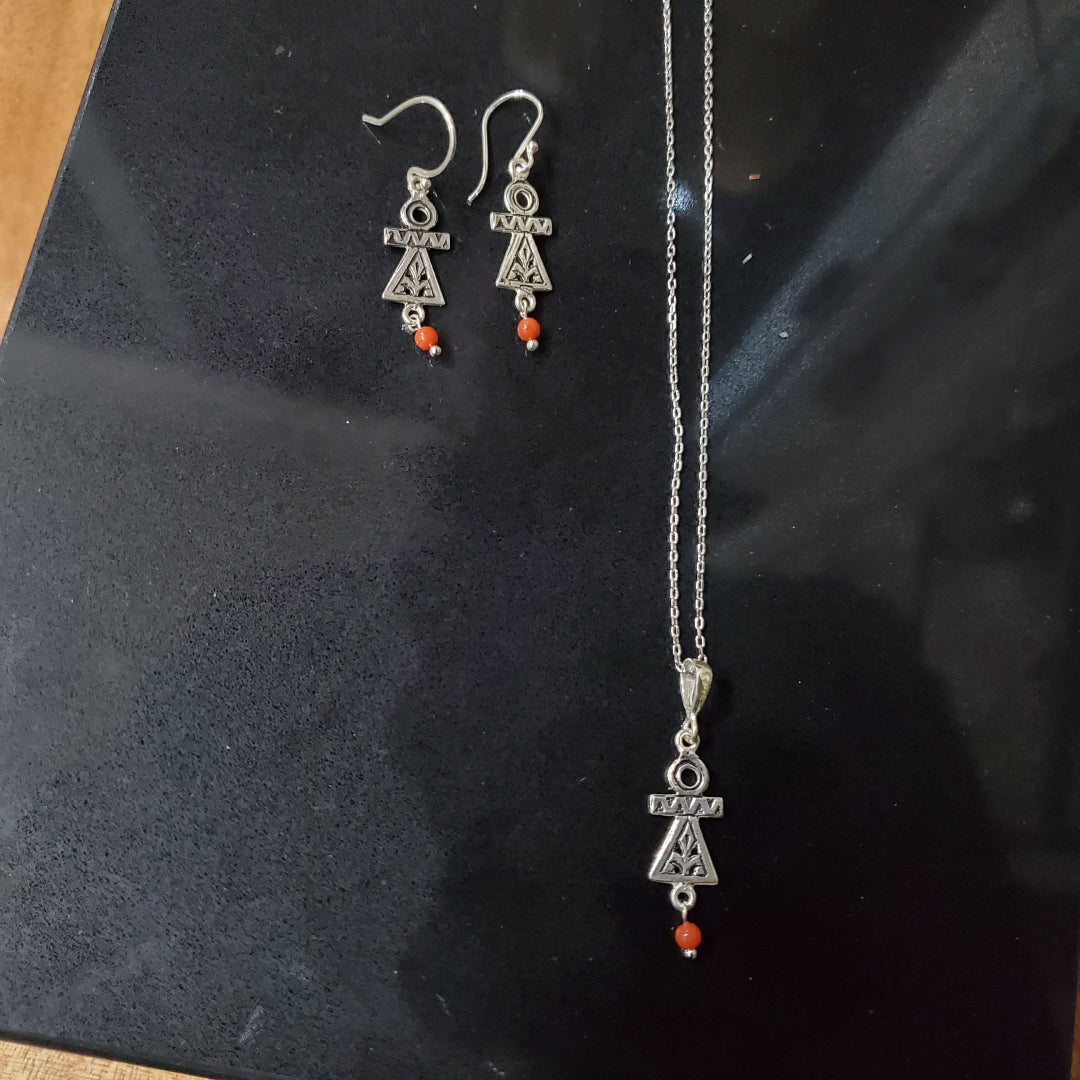 Parure Tanit en Argent 925 et Corail Naturel – Bijou Amazigh Authentique | Lunja